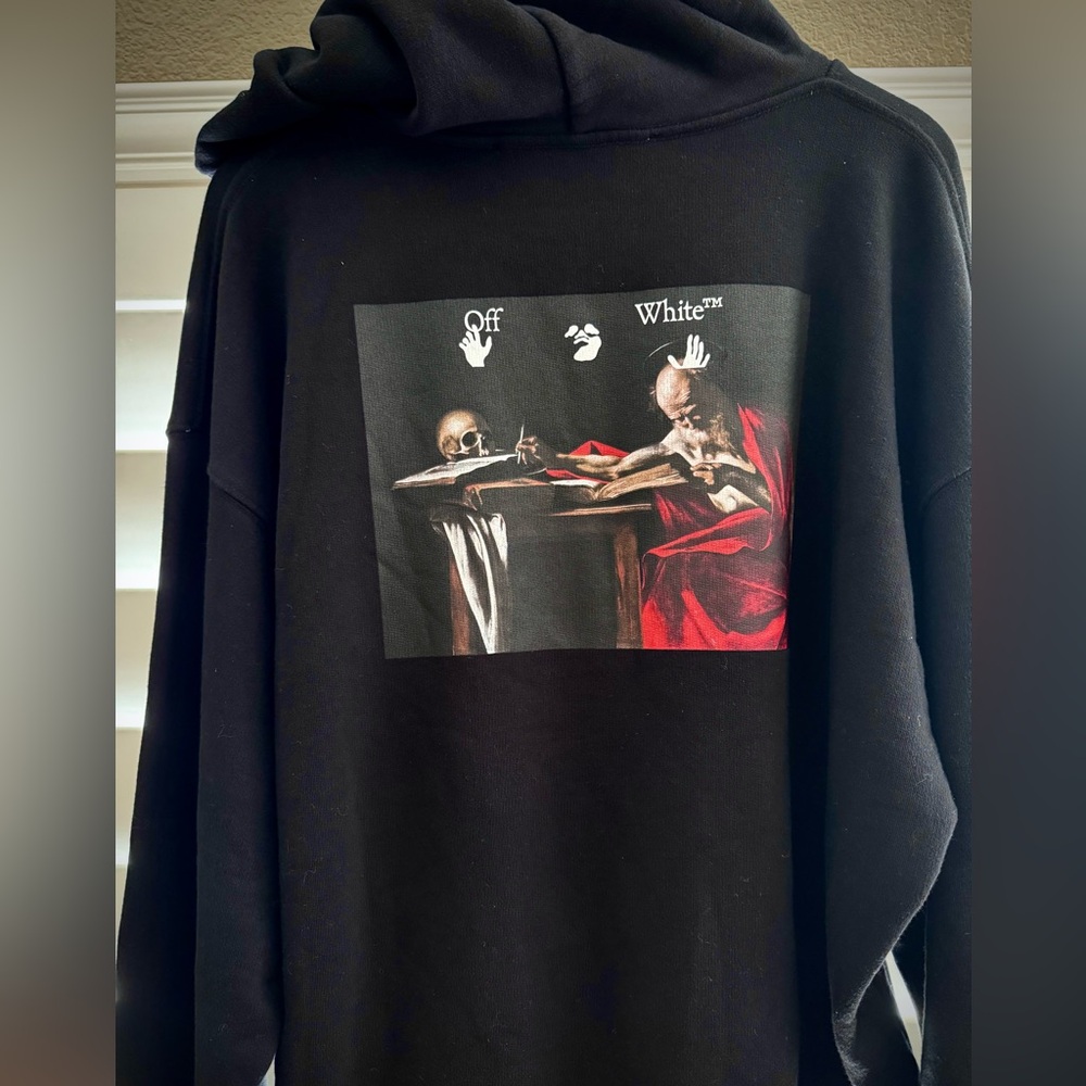 OFF WHITE ‘Caravaggio’ Over Hood HOODIE BLACK SZ M SKULL PRINT COLLECTORS NWT